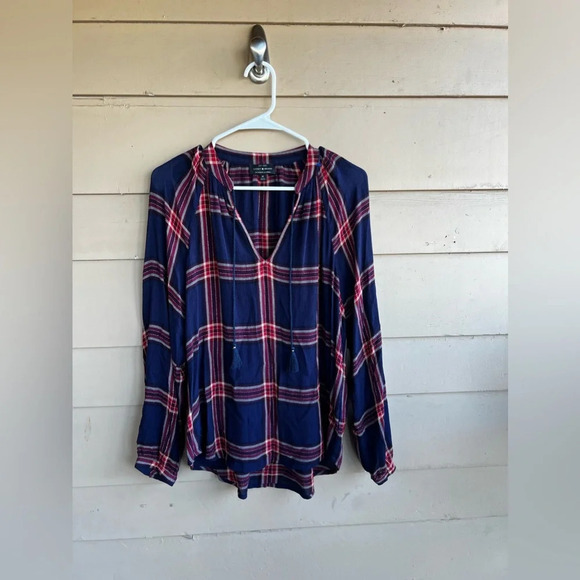 Lucky Brand Plaid Long Sleeve Blouse - Size M - Picture 1 of 4